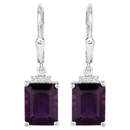 Amethyst Earrings With White Topaz 6.6 Carats Sterling Silver