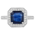 Blue Sapphire Ring With Diamonds 2.96 Carats 18K White Gold