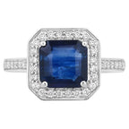 Blue Sapphire Ring With Diamonds 2.96 Carats 18K White Gold
