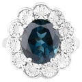 London Blue Topaz Flower Ring With Diamonds 5.08 Carats Sterling Silver