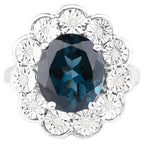 London Blue Topaz Flower Ring With Diamonds 5.08 Carats Sterling Silver