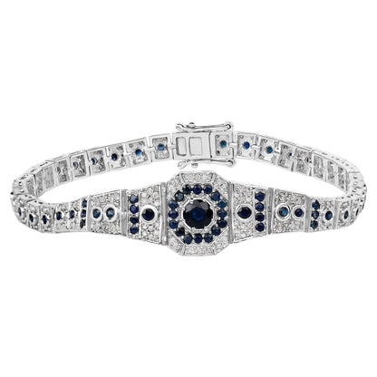 Blue Sapphire Tennis Bracelet With Diamonds 3.72 Carats Sterling Silver