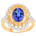 Natural Tanzanite Ring With Diamonds 2.46 Carats 14K Yellow Gold