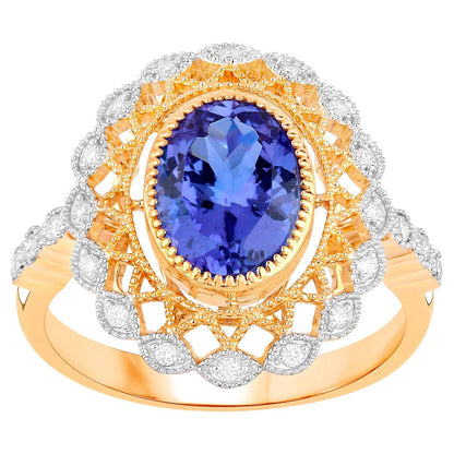Natural Tanzanite Ring With Diamonds 2.46 Carats 14K Yellow Gold