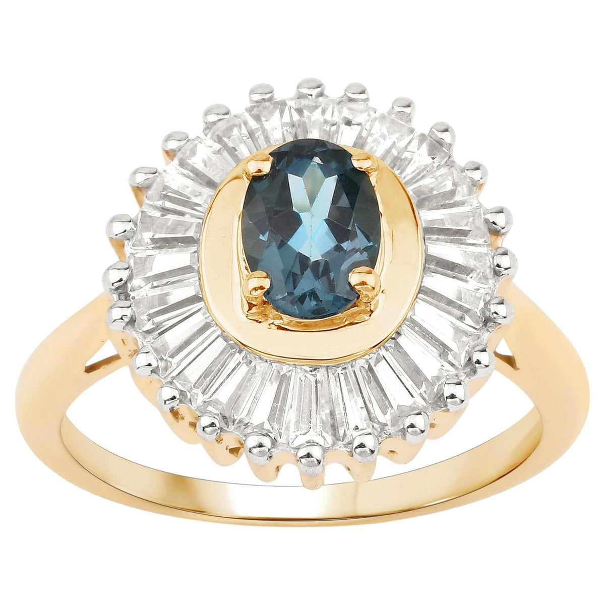 London Blue Topaz Ring With White Topaz 2.3 Carats Gold Plated Silver