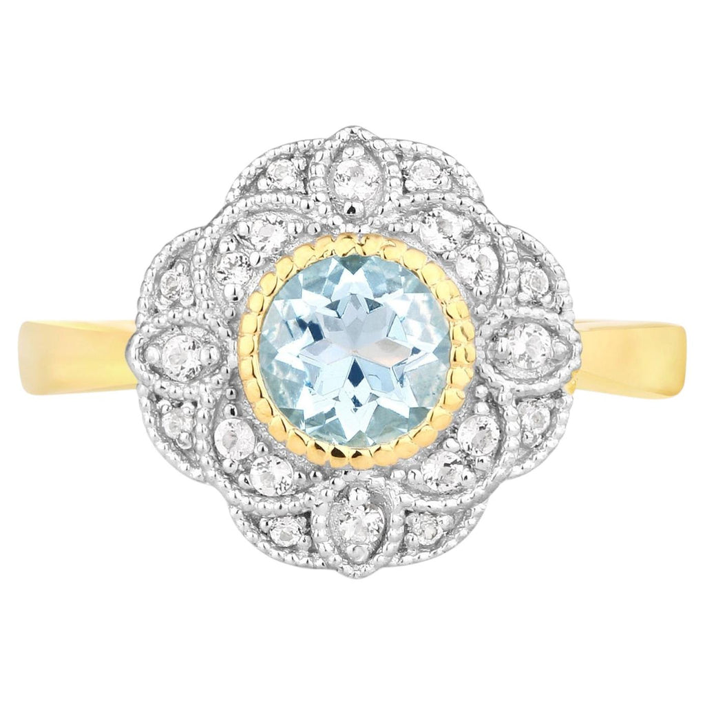 Aquamarine Ring With White Zircon 0.94 Carats Gold Plated Silver