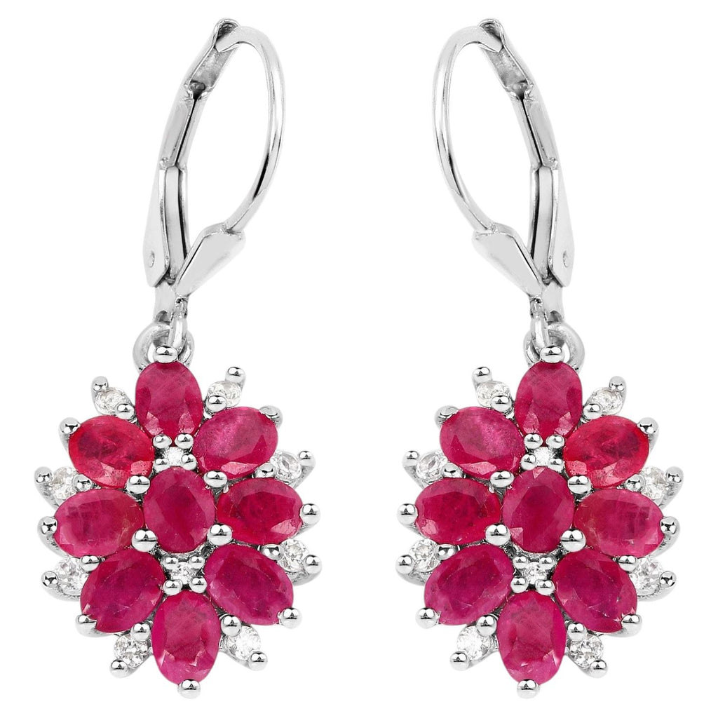 Ruby Earrings With White Zircon 4.24 Carats Sterling Silver