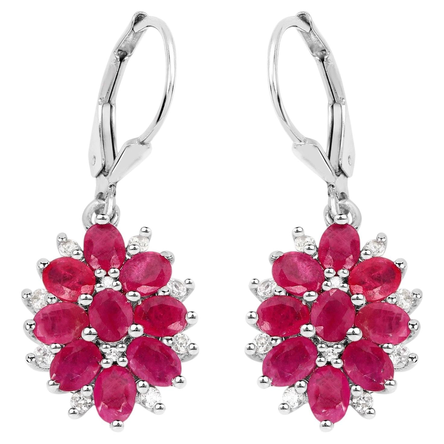 Ruby Earrings With White Zircon 4.24 Carats Sterling Silver