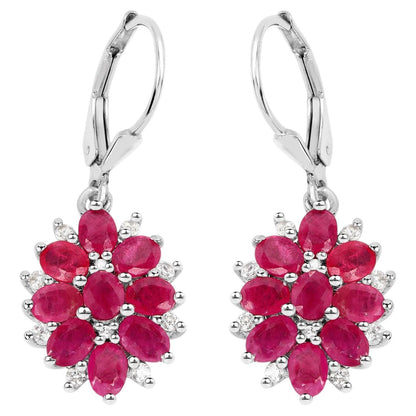 Ruby Earrings With White Zircon 4.24 Carats Sterling Silver