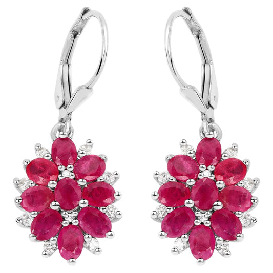 Ruby Earrings With White Zircon 4.24 Carats Sterling Silver