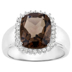 Smoky Quartz Ring With White Topaz 4.02 Carats Sterling Silver
