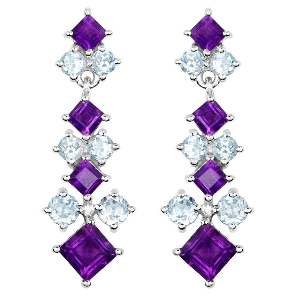 Amethyst Earrings With Blue Topaz 4.86 Carats Sterling Silver