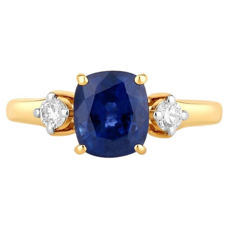 Blue Sapphire Ring With Diamonds 2.38 Carats 18K Yellow Gold