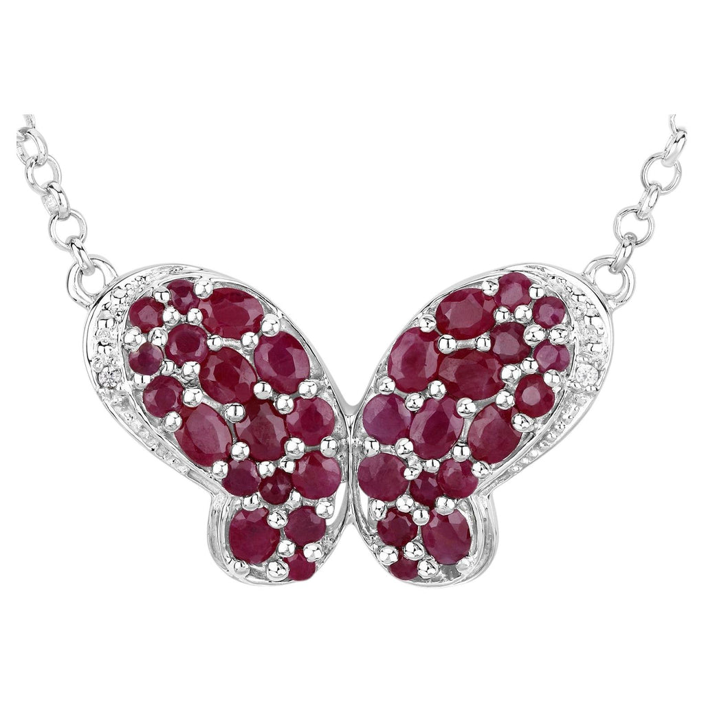 Ruby Butterfly Pendant With White Zircon 4.08 Carats Sterling Silver