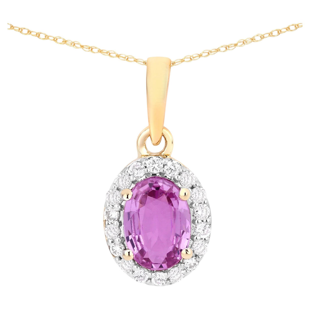 Pink Sapphire Pendant With Diamonds 0.96 Carats 14K Yellow Gold