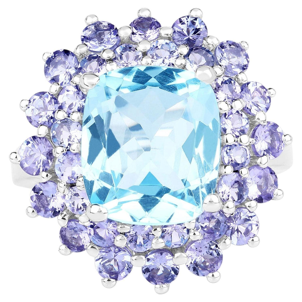 Blue Topaz Ring With Tanzanite 11.1 Carats Sterling Silver