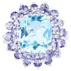 Blue Topaz Ring With Tanzanite 11.1 Carats Sterling Silver