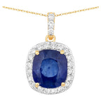 Blue Sapphire Pendant With Diamonds 3.25 Carats 18K Yellow Gold