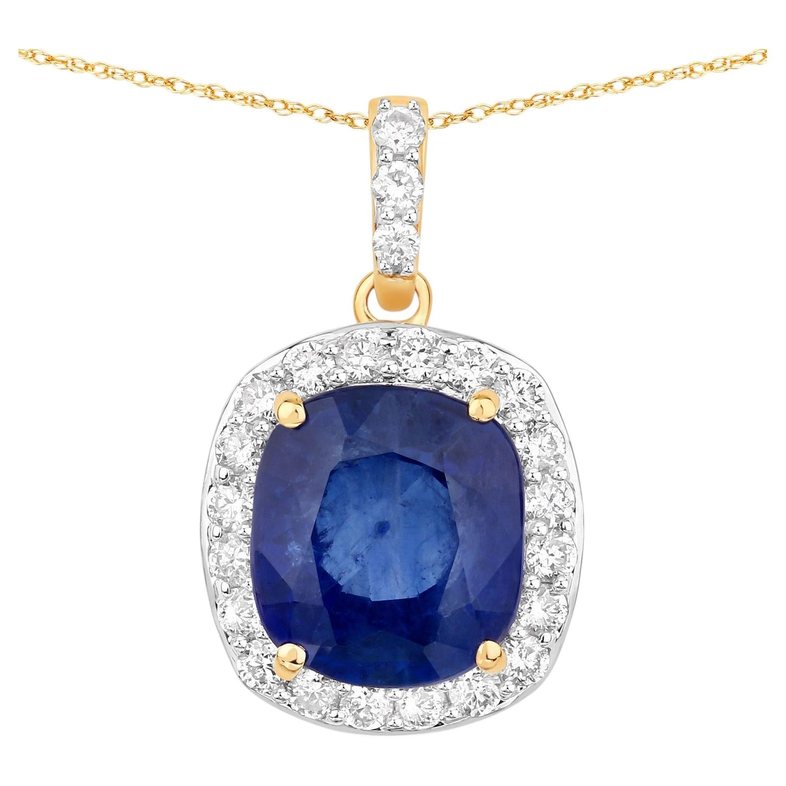 Blue Sapphire Pendant With Diamonds 3.25 Carats 18K Yellow Gold