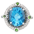 Swiss Blue Topaz Ring With Blue Diamonds 5.78 Carats Sterling Silver