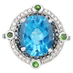 Swiss Blue Topaz Ring With Blue Diamonds 5.78 Carats Sterling Silver