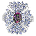 Mystic Quartz Flower Ring With Tanzanite 2.82 Carats Sterling Silver