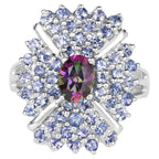 Mystic Quartz Flower Ring With Tanzanite 2.82 Carats Sterling Silver