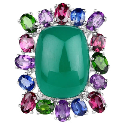 Green Chalcedony Ring Amethyst Rhodolite Chrome Diopside Kyanite 26 Carats