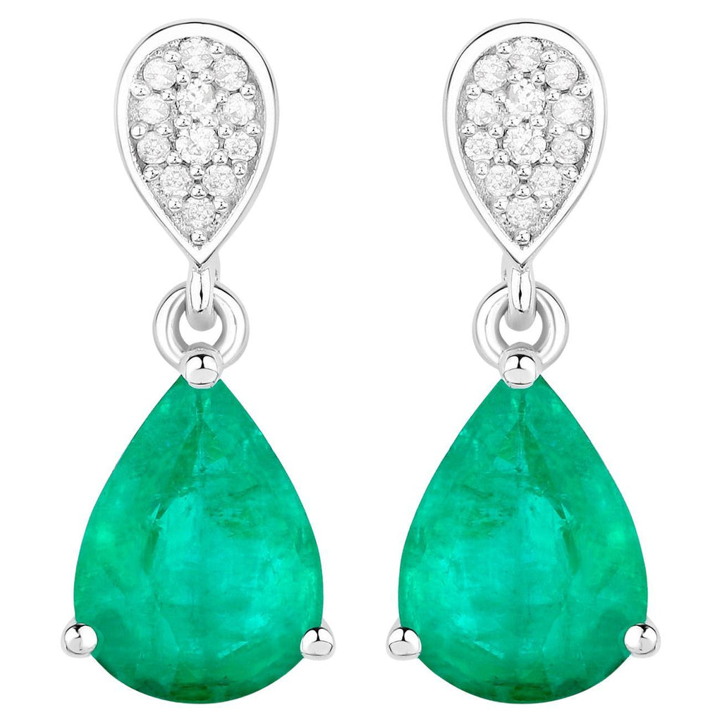 Natural Emerald Earrings With Diamonds 2.24 Carats 14K White Gold