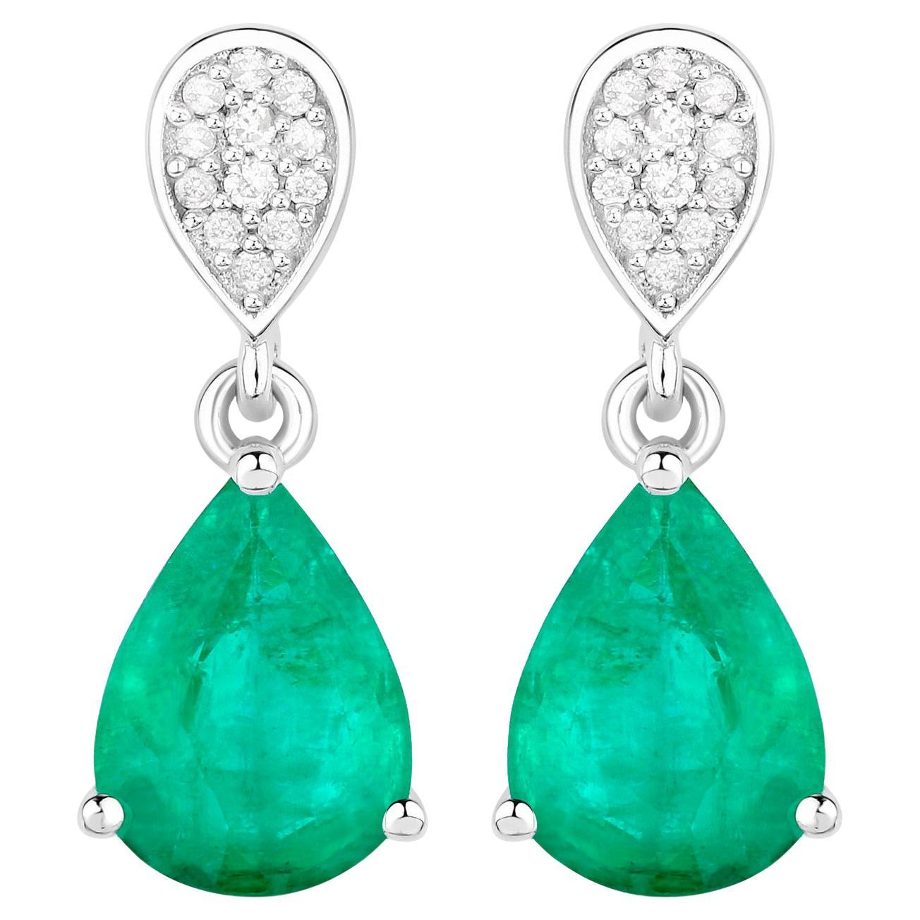 Natural Emerald Earrings With Diamonds 2.24 Carats 14K White Gold