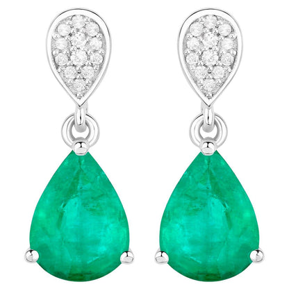 Natural Emerald Earrings With Diamonds 2.24 Carats 14K White Gold
