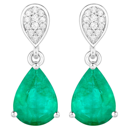 Natural Emerald Earrings With Diamonds 2.24 Carats 14K White Gold