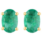 Zambian Emerald Stud Earrings 0.86 Carats 10K Yellow Gold