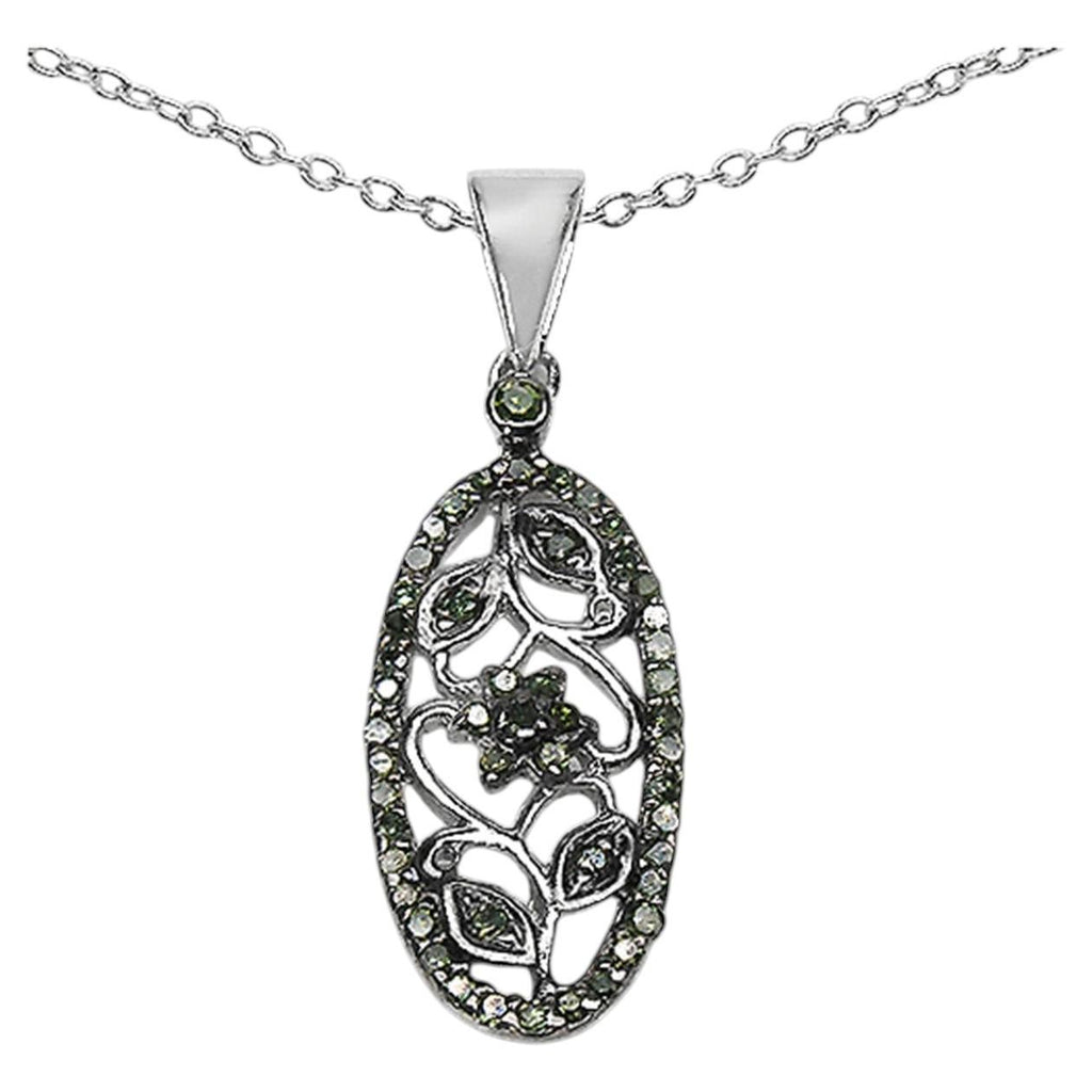 Green Diamond Flower Pendant 0.21 Carats Sterling Silver