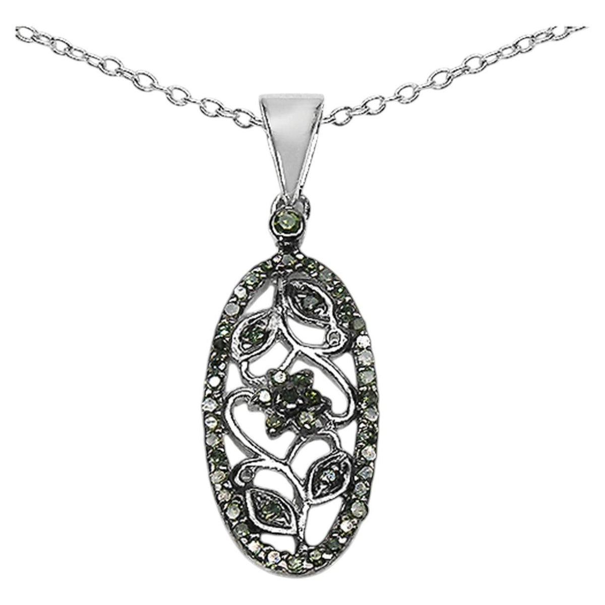 Green Diamond Flower Pendant 0.21 Carats Sterling Silver