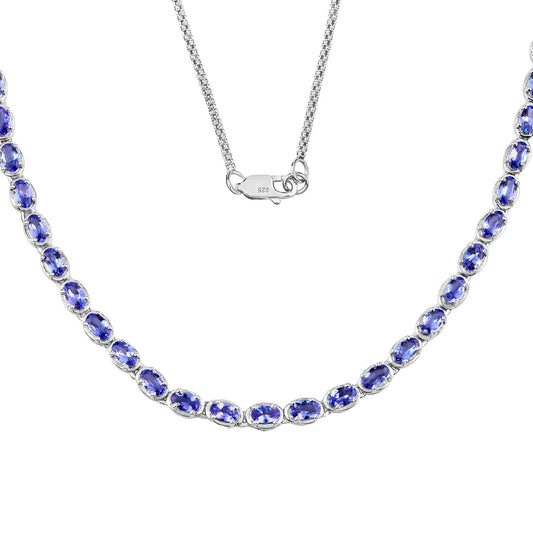 Tanzanite Tennis Necklace 10 Carats Sterling Silver