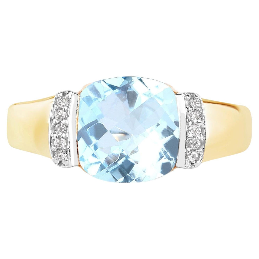 Blue Topaz Ring With White Topaz 3.6 Carats Gold Plated Silver