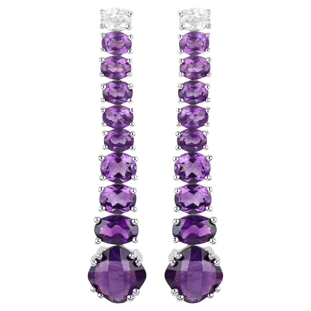 Natural Amethyst Dangle Earrings White Topaz Top 7.5 Carats