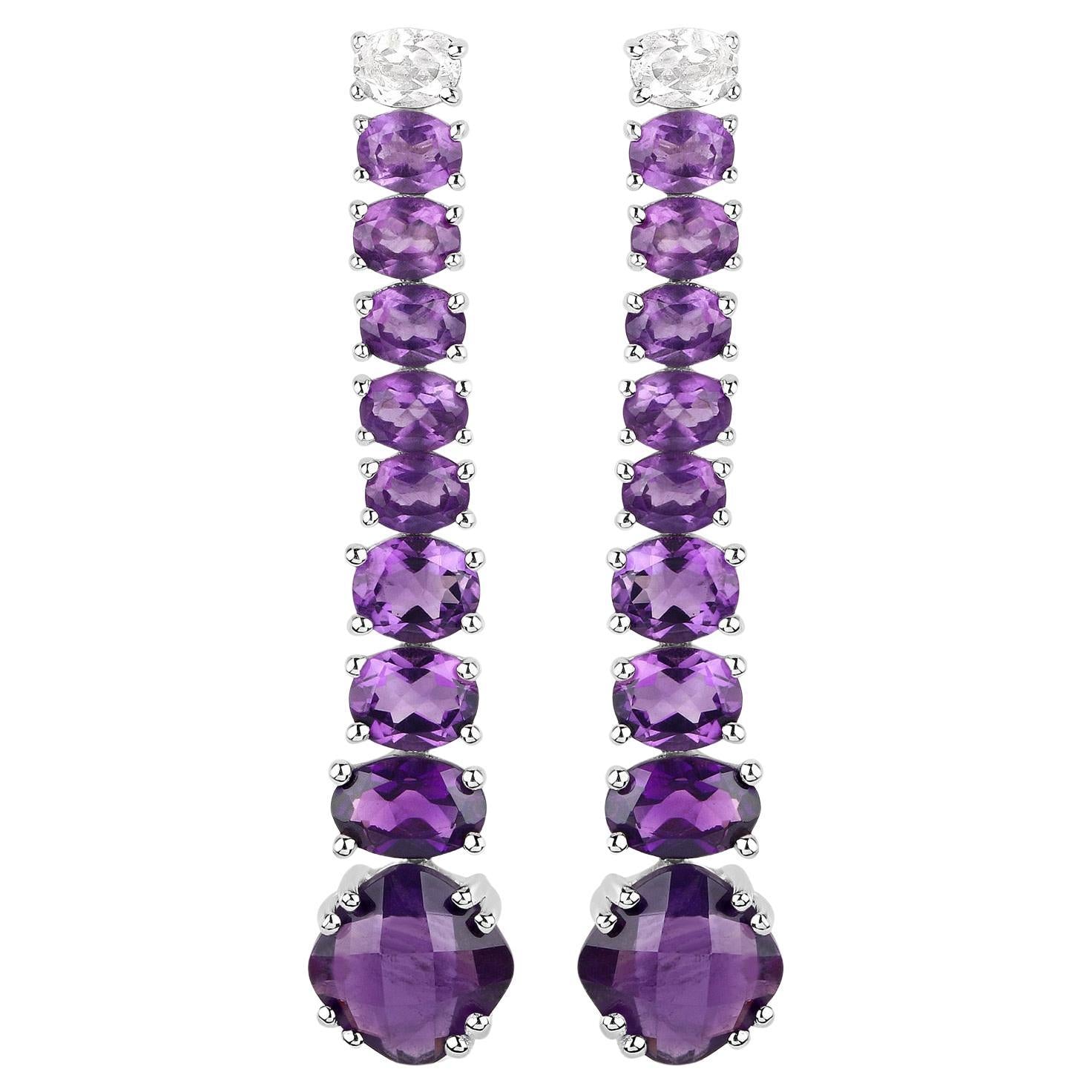Natural Amethyst Dangle Earrings White Topaz Top 7.5 Carats