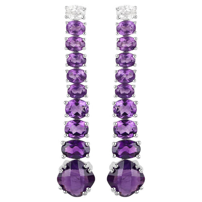 Natural Amethyst Dangle Earrings White Topaz Top 7.5 Carats