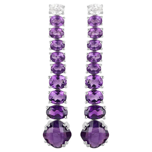 Natural Amethyst Dangle Earrings White Topaz Top 7.5 Carats