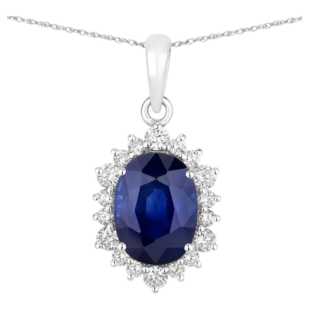 Blue Sapphire Pendant With Diamonds 3.18 Carats 18K White Gold