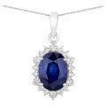 Blue Sapphire Pendant With Diamonds 3.18 Carats 18K White Gold