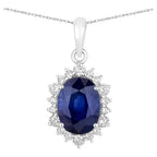 Blue Sapphire Pendant With Diamonds 3.18 Carats 18K White Gold