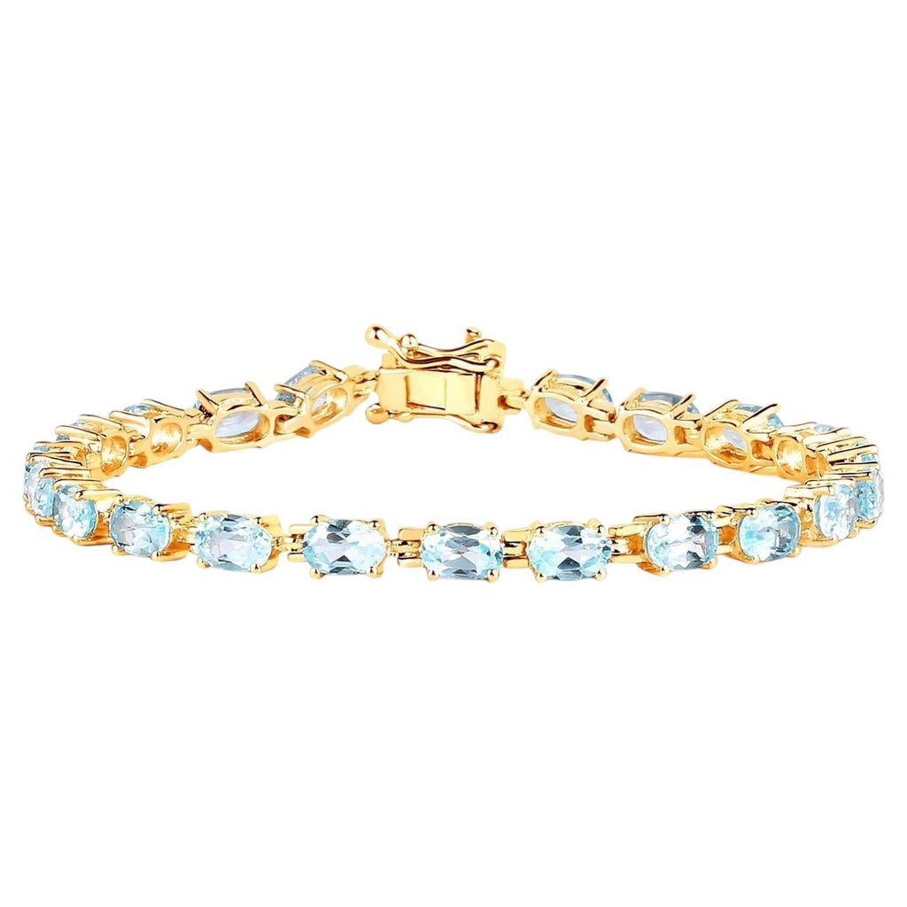 Blue Topaz Tennis Bracelet 11.2 Carats Gold Plated Silver