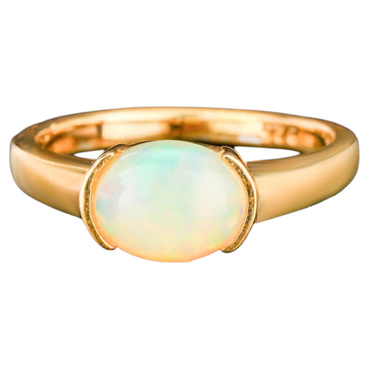 Natural Ethiopian Opal Ring 1 Carat Gold Plated Silver