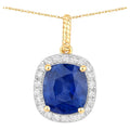 Blue Sapphire Pendant With Diamonds 2.78 Carats 18K Yellow Gold