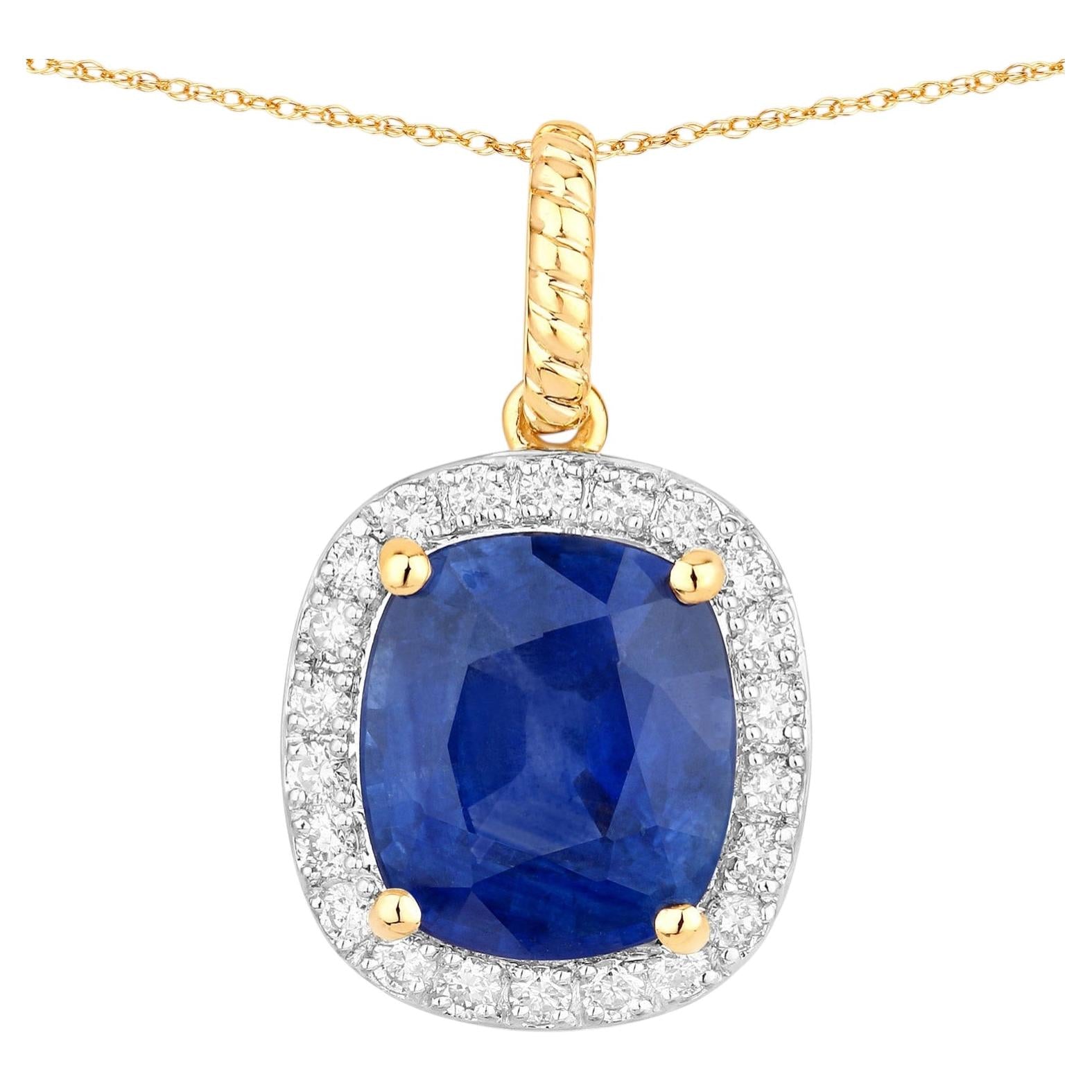 Blue Sapphire Pendant With Diamonds 2.78 Carats 18K Yellow Gold
