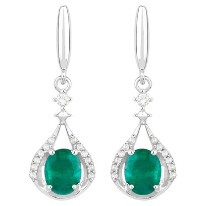 Natural Emerald Earrings With Diamonds 0.66 Carats 14K White Gold