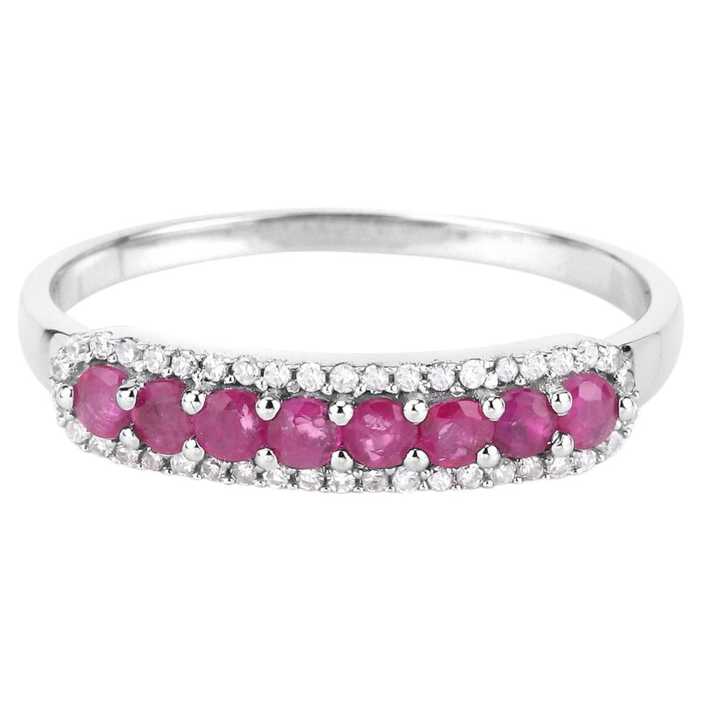 Ruby Ring With Diamonds 0.44 Carats 14K White Gold